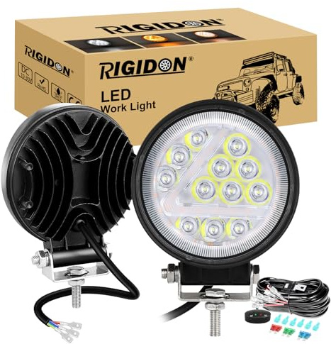 RIGIDON 2x 4 pouces 36W ronde phare de travail led avec 12v faisceau de câblage kit, Longue Portée led Blanc ambre lampe, projecteurs lumière feux de travail pour offroad Voiture camions 4x4 moto