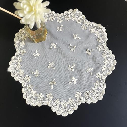 Mausouca Runde Spitzendeckchen, 2 Stück, weiche Spitze, Tischsets, bestickt, Untersetzer (cremefarben, Durchmesser 29 cm)