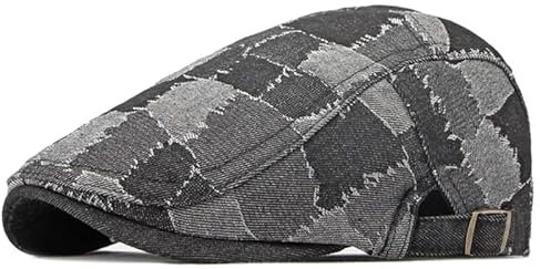 JZTDYPP Schiebermütze Herren Herren Baskenmützen, Schirmmützen, Kariert, Gatsby, Ballonmütze, Damen, Gewaschener Denim, Flach, Cabbie, Ivy Cap, Fischgrätenmuster, Autofahrer-Malermütze, Schwar