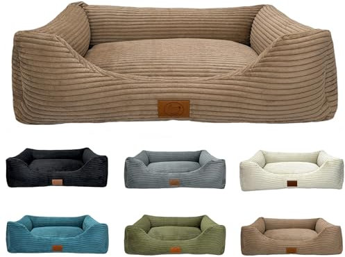elropet Hundebett orthopädisch aus Kuschel Cord XS/S/M/L/XL kleine Hunde große Hunde Hundekorb (Cappuccino, XS (65x50x18cm))