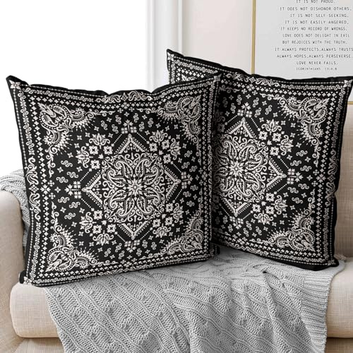 XPHZZL Fundas de cojín decorativas suaves de 60 x 60 cm, cuadradas, bohemias, étnicas, para decoración del hogar, sofá, dormitorio, coche, con cremallera invisible, 61 x 61 cm, color negro, 2
