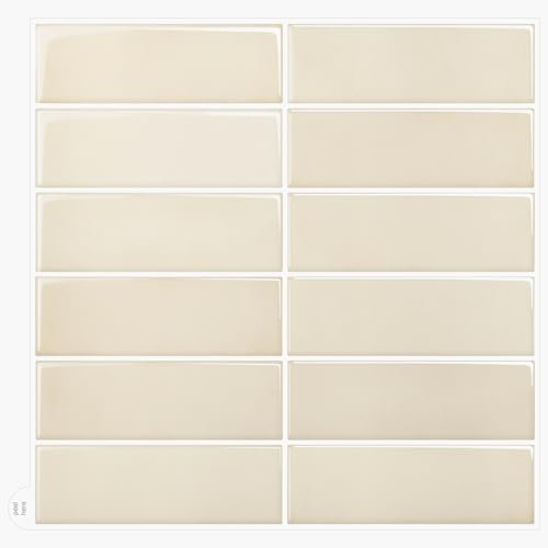 WoStick Lot de 10 feuilles de carrelage mural autocollant 3D pour cuisine, 30,5 x 30,5 cm, grande taille, beige marbré