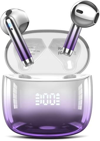 Bluetooth Kopfhörer, Kopfhörer Kabellos Bluetooth 5.3 In Ear Kopfhörer mit 4 ENC Mic, HiFi Stereo, 40H Kabellose Kopfhörer Tiefer Bass Wireless Earbuds, LED-Anzeige, IP7 wasserdichte Ohrhörer, Lila