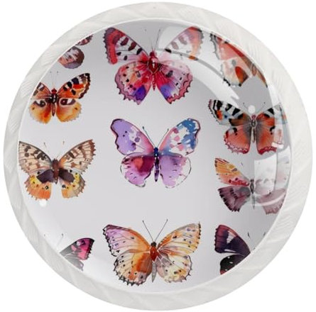 JAVENPROEQT Set di 12 pomelli rotondi in cristallo con farfalle ad acquerello, per cassettiera, armadio, armadio, con viti, decorazione per casa, ufficio, cameretta dei bambini