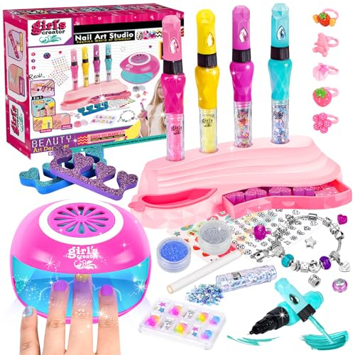 Joellfuner Kit de Arte de uñas para Niños, Set De Manicura Para Niña, Kit Pintauñas Niñas, Maquillaje Niñas Regalo Cumpleaños 6 7 8 9 10 11 12 Años