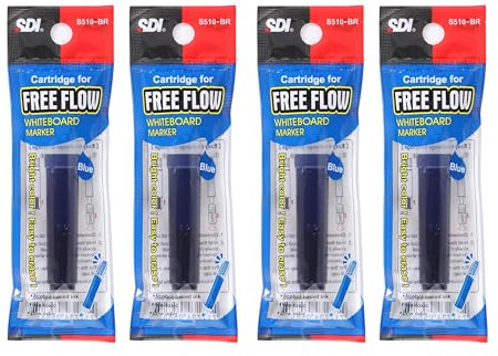 office box Free Flow Premium Whiteboard-Marker, nachfüllbar mit Patronen – 2,3 mm Strichbreite – geruchsneutral – ungiftig – 100 % Eco – konische Spitze – SDI-Qualität (blaue Umwandlung, 4 Stück)