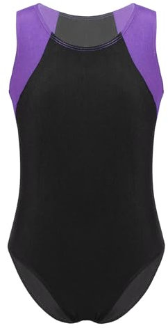Nyeemya Kinder Jungen Ballettanzug Sportbody Ärmellos Trikot Tanz Body Gymnastik Overall Ganzanzug Turnanzug Wettbewerb Tanzkleidung Violett 134-140