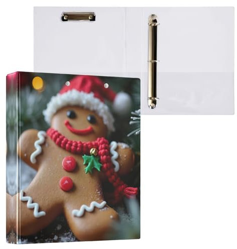 Dekoratives süßes Drei-Ringbuch 3,5 cm Ordner mit 3 Ringen mit 3 Innentaschen, langlebige Basisordner für Arbeit, Schule, Büro, niedlicher Weihnachtslebkuchenmann, 1 Packung