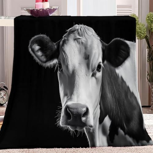 Decke Kuscheldecken Wohndecken Winter warm Sofadecken Decke Tier Kuh Motiv Flanell Bettdecke Schlafdecke für Erwachsene Kinder 180 x 220 cm, Schwarz