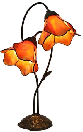 BOTOWI Tiffany Stil Buntglas Tischlampe mit 8 Zoll breitem gebogenem Glas Blume Lampenschirm Leaf Base 22 Zoll hohes Nachtlicht für Wohnzimmer Schlafzimmer Nachttisch Dekorativ,Orange