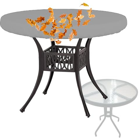 Crysterris WasserdichtA bdeckung für GartenmöBel Rund,Schutzhülle für Tischplatte Rund, 210D Oxford Wetterfest Abdeckplane für Gartentisch Runden mit Zugkordel(Size:137 * 10cm,Color:grau)