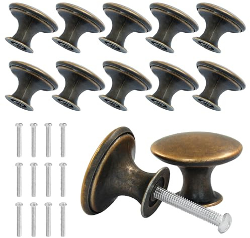 Cjueiom 12Pcs Kitchen Cabinet Knobs, Red Bronze, 30mm Round | Metal Cabinet Pulls, Matching Screws, For Drawer Dresser Cupboard Wardrobe