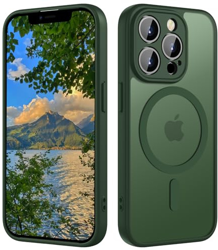 ORDA Magnetic for iPhone 13 Pro Case, Fit for MagSafe, [Full Camera Protection], [Shockproof] Slim Translucent Matte,Military-Grade Protection,Scratch & Fingerprint Resistant -6.1 Dark Green