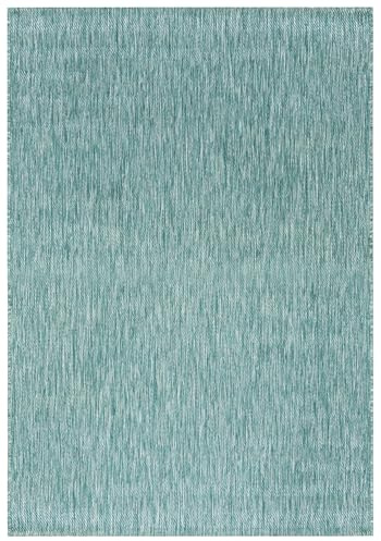 Mazovia Alfombra de Exterior Terraza 140x200cm Turquesa Liso Pelo Corto | Alfombra de Jardín para Balcón Resistente a la Intemperie Antialérgico Fácil de Limpiar Resistente al Agua Minimalista