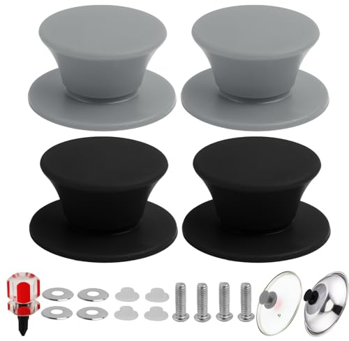 FunWorth Topfdeckelgriff Ersatz 4 Stück, Silikon Deckelknopf Ersatz Universal mit Schrauben, hitzebeständig für Glasdeckel, Kochtopfdeckel und Kochgeschirr