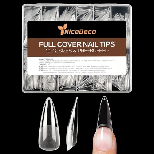 Nicedeco Capsule Americaine Ongle Amande Long, 504 Pièces 12 Tailles Faux Ongles Couverture Complète avec Valise De Rangement pour Salons Nail Art à Domicile 016