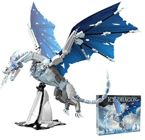 Eisdrachen Bausteine Bausatz, 1019 Stück Tiere Klemmbausteine, Medieval Dragon Modell Spielzeug für Home Decor, Geschenk für Fan Erwachsene und Jugendliche