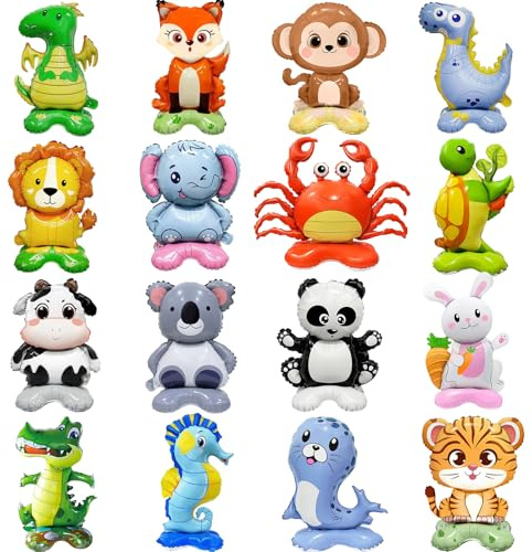 Facaihy 16 Stück luftballons tiere,Helium Ballons,Folienballon Tiere,Löwe Tiger Elefant,Waldtiere Helium Ballons,Dschungel Waldtiere für Kinder Geburtstag Party Deko