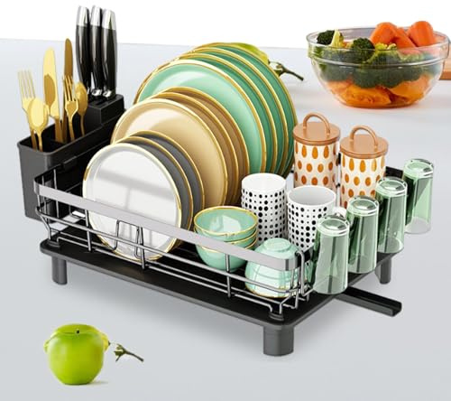 Rack De Vaisselle De Cuisine - Grande Étagère De Séchage, Organisateur De Plats De Comptoir, Plateau De Draineur D'évier | Plateau De Vaisselle De Cuisine Compacte Avec Porte-ustensiles Pour Bols, Ass