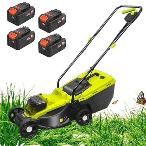 Self-Propelled Cordless Lawn Mower, 40V Brushless Electric Lawn Mower with 3-Position Cutting Height - 30mm/50mm/70mm, 4000mAh Lithium battery, Push Mower for Garden, Yard and Farm,Battery*4
