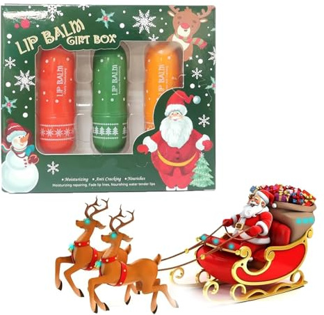 Weihnachts Lippenbalsam Set,Lippenpflege Weihnachten,Lippenpflegestift,Lipbalm,Hydrating Lip Balm Set,Geburtstagsgeschenk Weihnachtsgeschenke für Frauen Männer,Lip Shiner Roll-On,3 Stück
