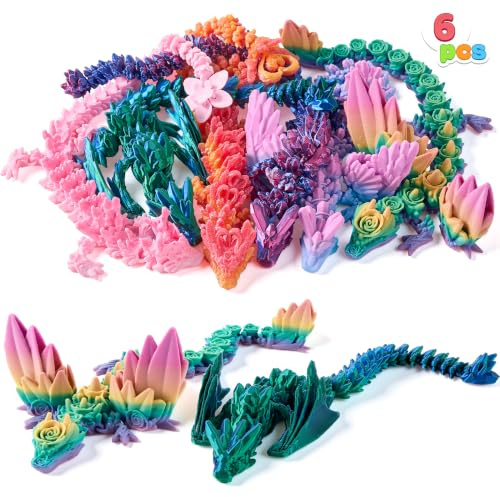 JOYIN 6 st 3D-tryckt drake, Dragon Fidget-leksak för barn vuxna, 3D-drakägg leksak, barns födelsedagskalas presentset, Goodie Bags Fillers för barns födelsedag, gästpresenter