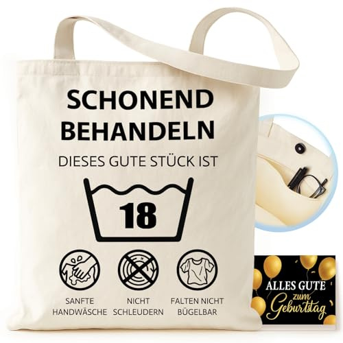 Joybble Geschenke für Frauen Männer, Aesthetic Canvas Tote Bag mit Innentaschen zum 18. Geburtstag, Lustige Geschenk Geburtstag Jungen Mädchen, Personalisiert Jutebeutel für Reisen Einkaufen