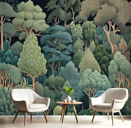 Carta da parati 300×210cm Fotomurali in Murale Decorazione da Muro Foresta Fitta, Fotomurali Non Tessuto Bosco Piante Foglie Camera da Letto, Ristrutturazione di Pareti Verde