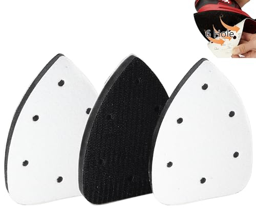 3pcs Mouse Detail Sanding Interface Pad 140mm*90mm 6 Holes Foam Interface Mouse Sander Sandpaper Backing Pad with Hook and Loop Backing Compatible with Ryobi Sander