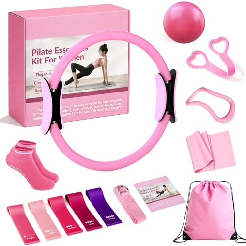 DULCE DOM Pilates-Set für Zuhause | 13-teiliges Anfänger-Set mit Yoga-Ball (23 cm), Widerstandsbändern, Pilatesring & Zubehör | Komplettes Fitness-Set für Frauen & Einsteiger