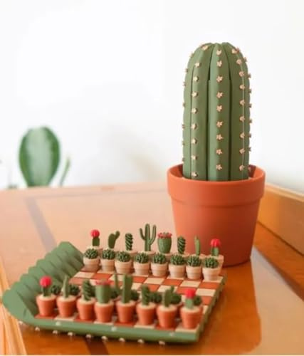Ensemble d'échecs de voyage imprimé 3D, échiquier portable en forme de cactus avec motif de plantes, pièces de voyage enroulables pour enfants et adultes amateurs de plantes (A)