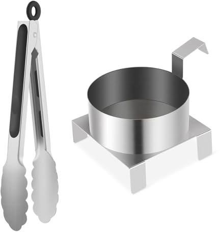 Honeydak 1 Set 6 Funnel Cake Maker Stainless Steel Funnel Cake Mold Ring with Base Plate, 9 Food Clip, 6 Inches, Silver