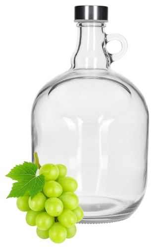 lilawelt24 Glasgalone 3L mit Rundgriff und Schraubverschluss – 3 Liter Glasflasche leer, Henkelflasche Glasballon für Wasser, Saft, Wein, Likör, Öl, Essig, Met & Fermentation (3000 ml)