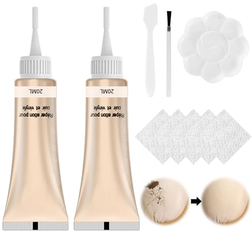 QEEROYO Kit Riparazione Pelle, 2 Pezzi Crema di Riparazione in Pelle, Balsamo Riparazione Pelle, Riparazione di Graffi in Pelle per Crepe da Restauro in Pelle, Seggiolini Auto, Divani, Scarpe, Beige