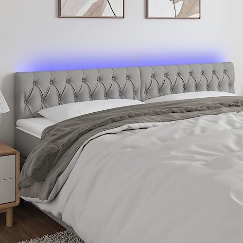 Frdhee Wandkissen Rückwand für Bett,LED Kopfteil Hellgrau 200x7x78/88 cm Stoff,Wandkissen für Schlafzimmer Gästezimmer Kinderzimmer