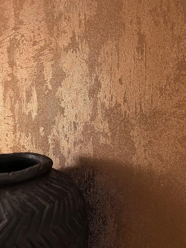 Newroom Vliestapete Bronze Uni Betonoptik Wohnzimmer Glamour Tapete | kräftiger Metallic Glanz Kupfer, grobe Putzstruktur Wischspuren, Betontapete Wandtapete Mustertapete, Industrial, ansatzfrei