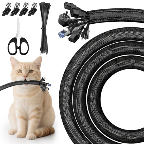 CoKeeSun Kabelschlauch 3m, 10-25mm Selbstschließend, Kabelkanal Schwarz | Gewebter Kabelmantel, Kabelschutz Zuschneidbar, Kabelmanagement für Hund, Katze, Schreibtisch, TV, Computer, Automobilkabel