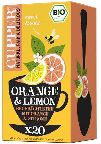 CUPPER Bio Früchtetee Orange & Lemon Infusion, 20 ungebleichte Teebeutel, umweltfreundlich, fair gehandelt | Erfrischender Früchtetee | ungebleichte Teebeutel | fair gehandelt | natürlich aromatisiert