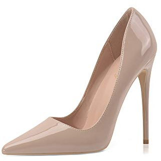 Elisabet Tang Women Pumps, Pointed Toe High Heel 4.7 inch/12cm Party Stiletto Heels Shoes Nude 7