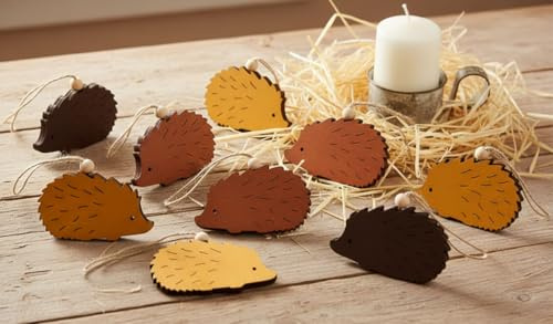 LB H&F 9 x Anhänger Igel Herbst Deko Holz Herbstdeko zum aufhängen DIY Dekoanhänger (I)