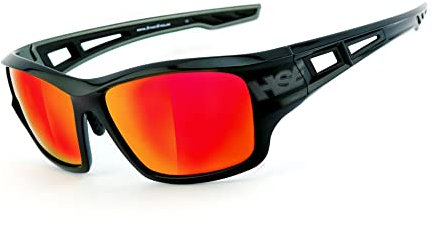 HSE SportEyes® | beschlagfrei, winddicht, HLT® Kunststoff-Sicherheitsglas nach DIN EN 166 | Sportbrille, Radbrille, Sonnenbrille | Brille: 2095 (rot verspiegelt - Schwarz)