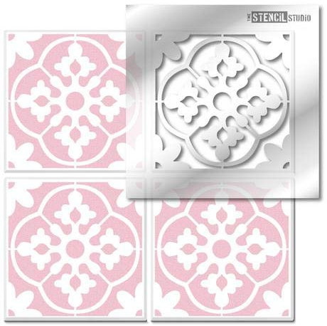 The Stencil Studio - Oakridge Tile Stencil - Floor wall stencil - just add paint. Ideal for tile and other interior décor makeovers. Fits standard tile sizes. Single Tile - Size 18 inch (10594-18)
