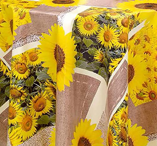 PVC Tischdecke Sunny 2 Wachstuch • Breite & Länge wählbar • abwaschbare Tischdecke • Sonnenblume gelb braun, Größe:100 x 100 cm
