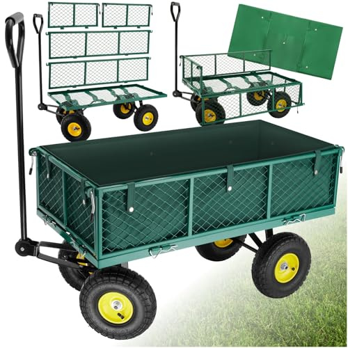 tectake® Vikbar Skrinda med Innerpresenning, Rullvagn med Handtag med Stoppning, Vikbar Trädgårdsvagn för Trädgård, Camping och Shopping, Maxvikt 350 kg