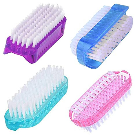 Lot de 4 brosses à ongles double face pour une utilisation quotidienne – 2 différents types de brosses à ongles avec poignée en plastique pour nettoyer les ongles – Brosses faciles à utiliser – Brosse