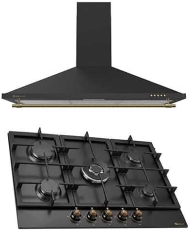 PACK SOLTHERMIC PLACA GAS RUSTICA BL032 ANCHO 70 CM ENCASTRABLE EN HUECO DE 60 CM + CAMPANA ANCHO 90 CM/ESTILO RUSTICO NEGRO/ALTA GAMA