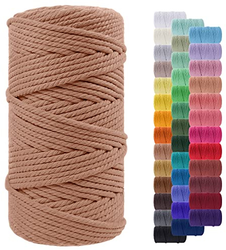 Makramee Garn 5mm x 100m, LEREATI Baumwollkordel 5mm Baumwollseil Farbig Baumwollschnur Baumwollgarn, Dicke Makramee-Garn Geflochten für Makramee Wandbehang, Hängepflanze, Deko (Aprikose)