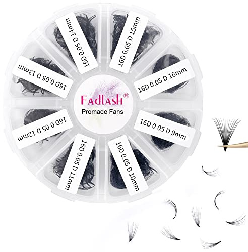 Russische Vorgefertigte 16D 0.05 D Curl 9-16mm Mixed 1000pcs Wimpern Extensions Promade Russische Fächerwimpern Vorgefertigte Wimpernverlängerung für Schönheit