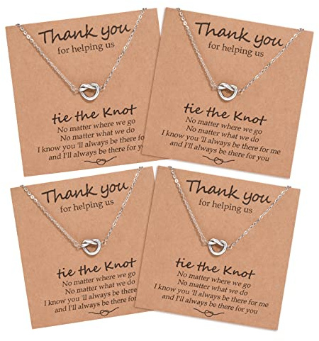 CheersLife 4 regalos para damas de honor collar dama de honor collares testigos collar de anuncio de boda gracias por ayudarnos a atar el nudo collar de propuesta de boda juego de regalo para mujeres