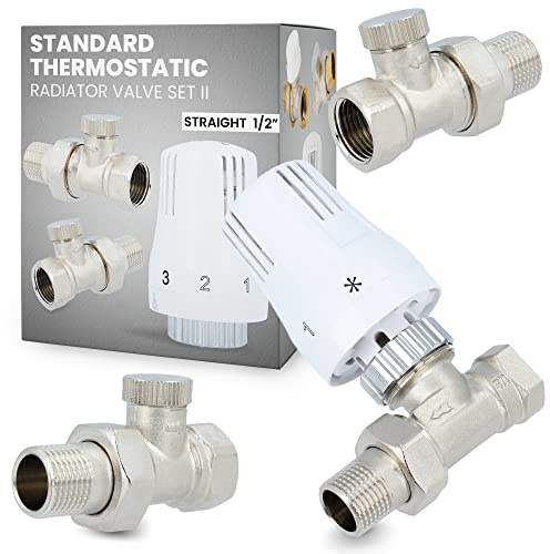Thermostatisches Heizkörperventil-Set TRV Standard II Durchgang 1/2'' Messing Zentralheizungssteuerung Thermostat-KomplettSet Thermostatkopf M30x1,5 Rücklaufverschraubung Thermostatventil-Unterteil